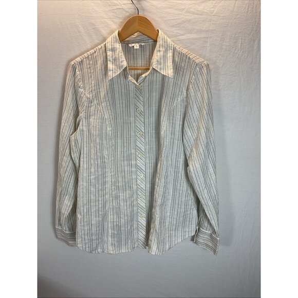 Cabi Gray Striped Button Down Top Size L Office Career Classic Long Sleeve - Picture 1 of 9
